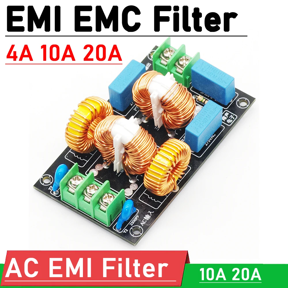 4A 10A 20A EMC EMI Power Filter Board AC 110V 220V Electromagnetic Interference Power Purifier Filter Noise Impuritie Amplifier