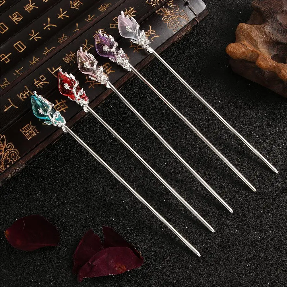 1PC Chinese Vintage Style Hanfu Hair Stick Classic Metal Glaze Hair Fork Hair Chopsticks for Women Jewelry Accessories