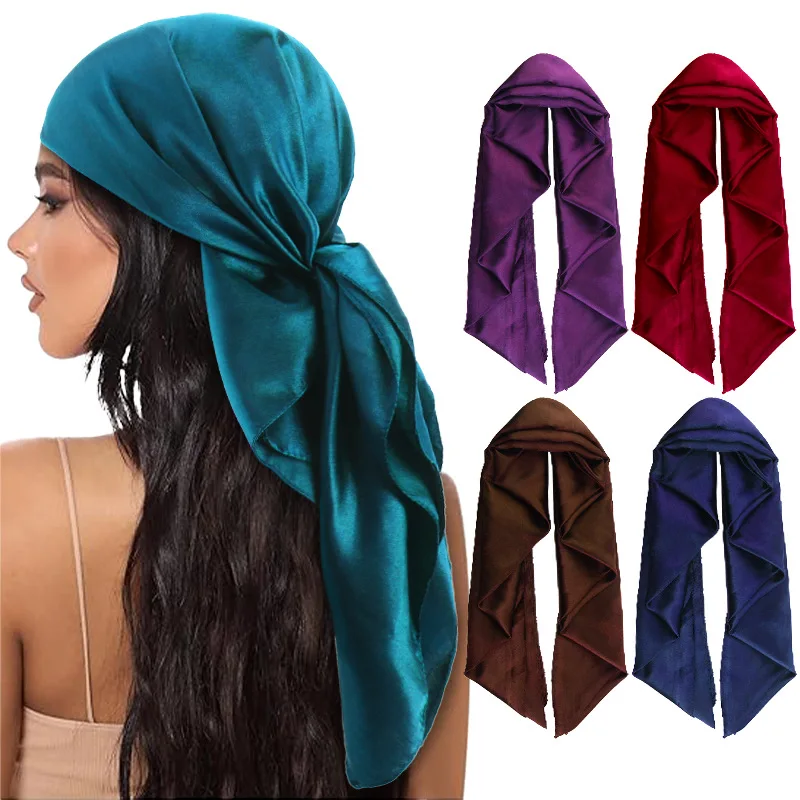New Luxury Women Satin Square Head Scarves Silky Scarf Bandana for Hair Wrapping and Sleeping Handkerchief Headscarf 90*90cm
