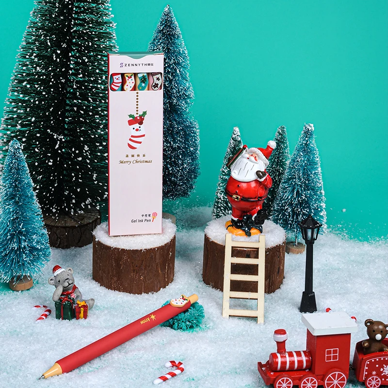 4 Pçs/set Feliz Natal Caneta Gel Bonito Dos Desenhos Animados Melhores Desejos Presentes de Natal 0.5mm Canetas de Tinta Preta Escola Escritório Estacionário