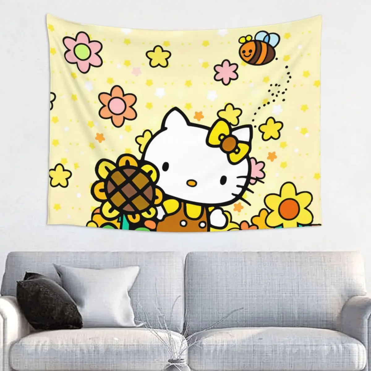 Cartoon Cute Hello Kitty Tapestry Wall Hanging Print Polyester Tapestries HelloKitty Fantasy Decoration Room Decor Tapiz