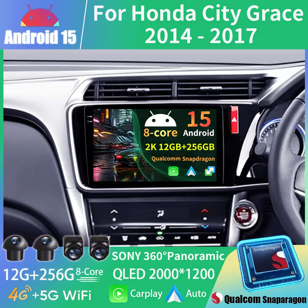 Android 15 плеер для Honda City Grace RHD 2014-2017 автомобильный головное устройство радио стерео мультимедиа Carplay WIFI GPS DVD сенсорный экран