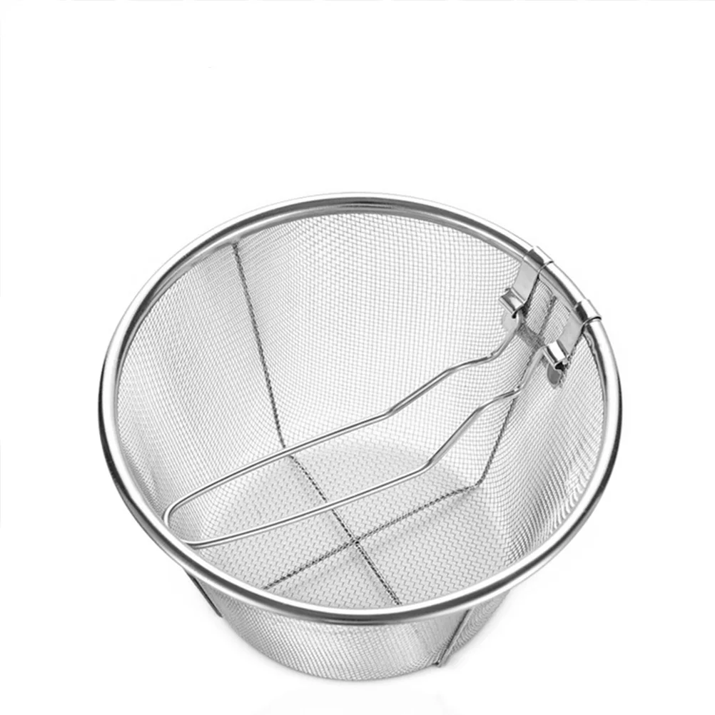 

Fries Strainers Mesh Frying Basket Hookup Food Baskets Silver Stainless Steel Fryer for Pot Dad