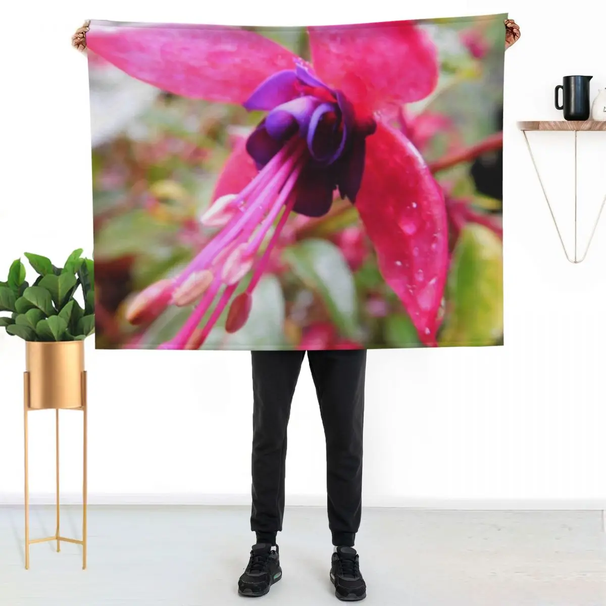 

Fuschia Flower w/ Water Droplets 240 Throw Blanket No Pilling Soft Warm Blanket for Bed