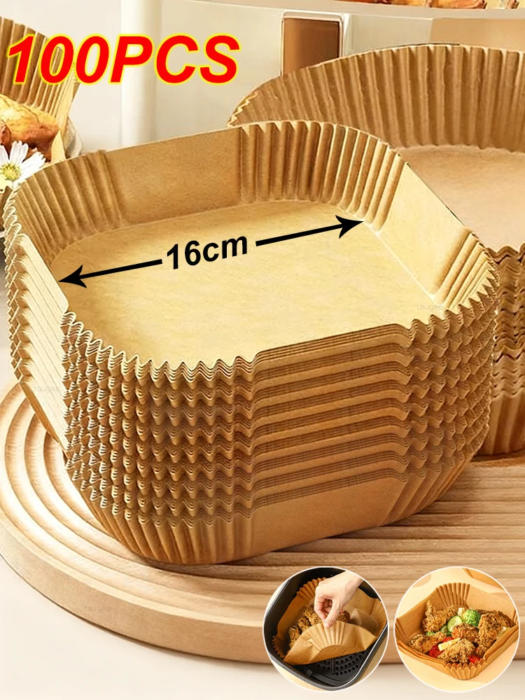 Papier pour friteuse à Air jetable, 100 pièces, papier de cuisson rond et carré pour friteuse à Air, accessoires pour friteuse à Air, 50 pièces