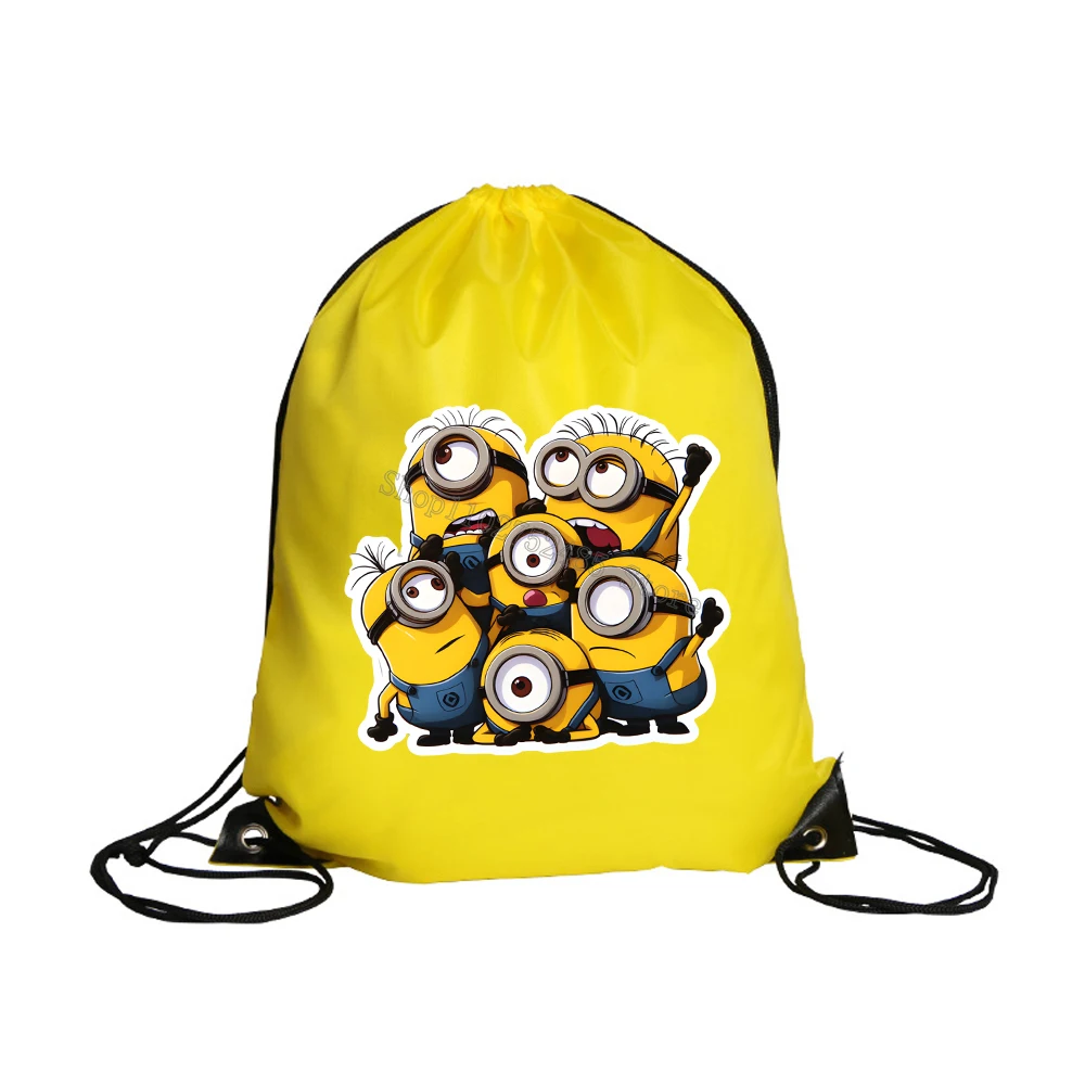 Kawaii Anime rysunek Minionki drukuj torby ze sznurkiem Cartoon woreczki do przechowywania biżuterii opakowanie plecak torba ze sznurkiem kieszenie