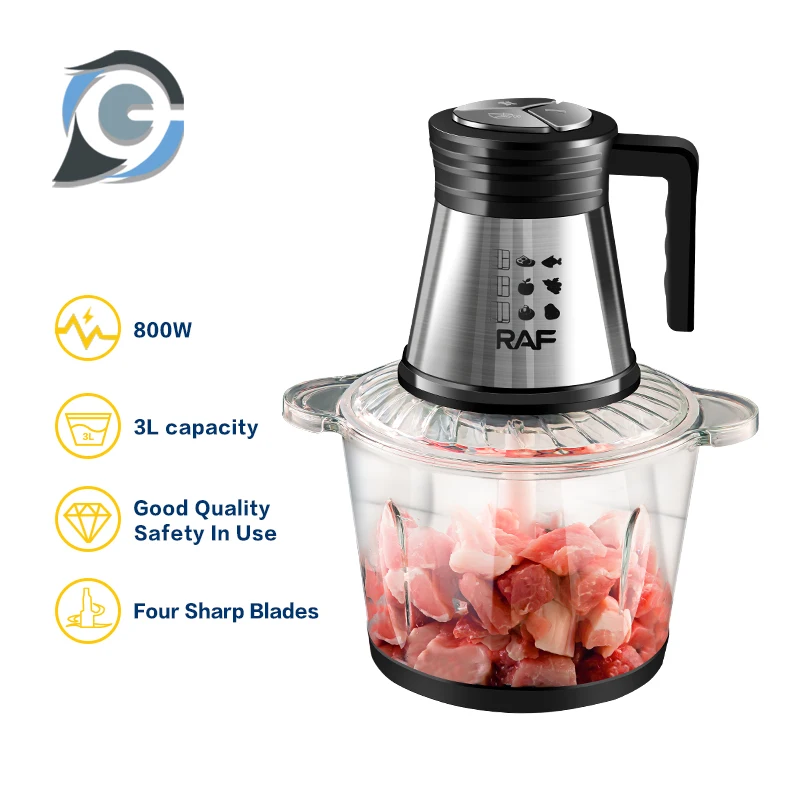 EXSAMO-procesador de alimentos eléctrico de 800W, picadora de dos velocidades, tazón de vidrio de 3L, licuadora, picadora de carne para picar