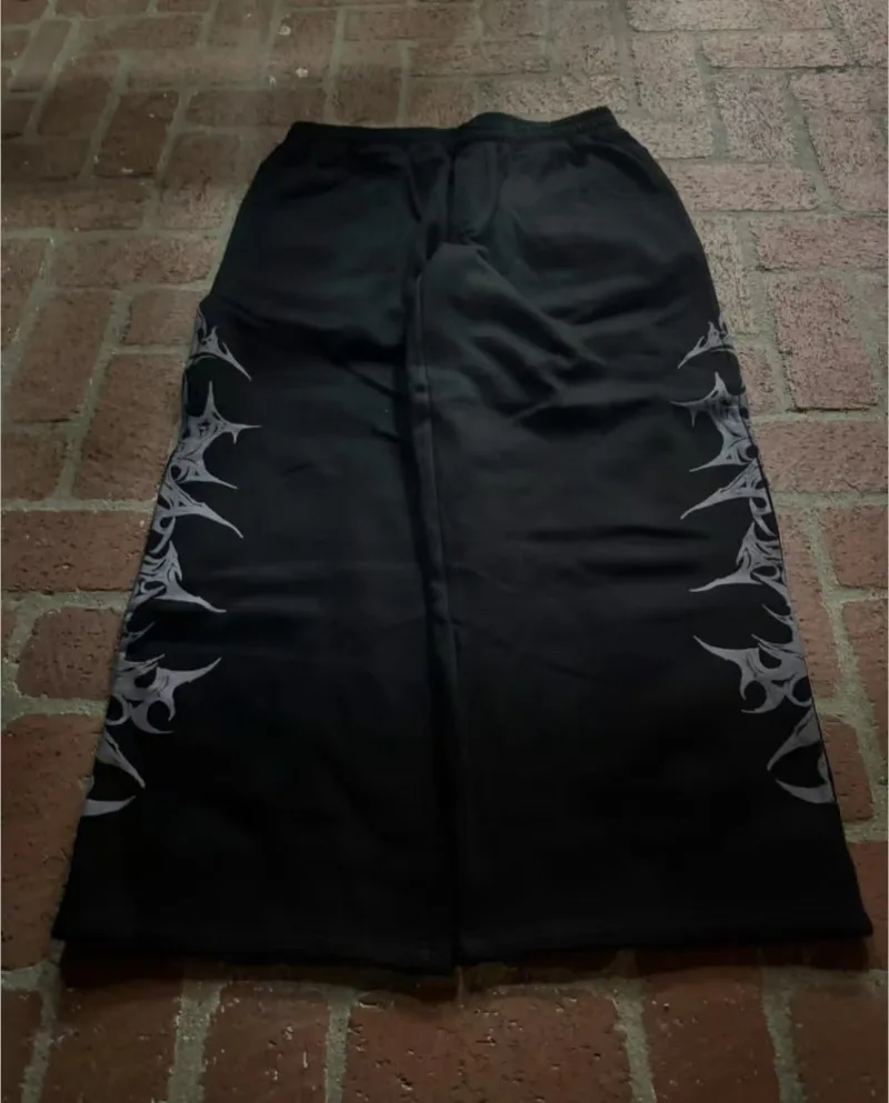 Y2k rétro pantalons décontractés Harajuku gothique imprimé graphique taille élastique ample coton pantalon droit hommes femmes Hip Hop Street Wear