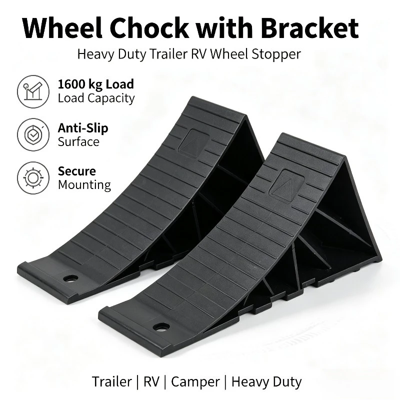 Wheel Chock with Bracket and Screws Tire Stop Block Stabilizing Wheel Wedge for RV Trailer Parking Safety Support