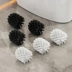 3pcs Toilet Brush Bathroom Brush Cleaning Toilet Brush Household Brush Head No Dead Corners White and Black Replacement Head