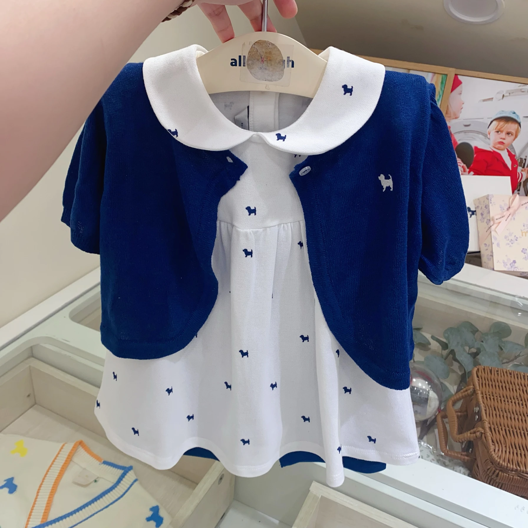 

Summer 24 Cute Dog Print Girls Dress with Flying Sleeves Air Conditioner Base Layer Set Children's Clothing Korean Style Cott...