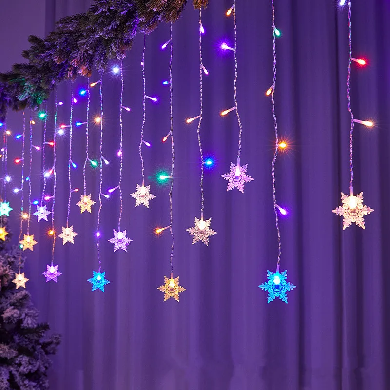 Snowflake LED string lights para decoração de Natal, guirlanda de cortina, feericamente luz, decoração de casa, ano novo, 3,2 m, 2023