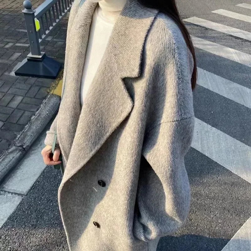 

Premium sense long hair ultra-fine wool double-sided cashmere coat double-breasted women's coat manufacturers wholesale