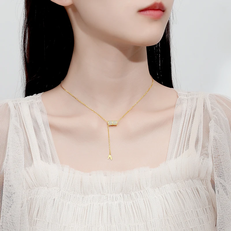 925 Sterling Silver Original Creative Design Bamboo Necklace For Women Full Zircon Diamond Plant Pendant Party Fine Jewelry Gift