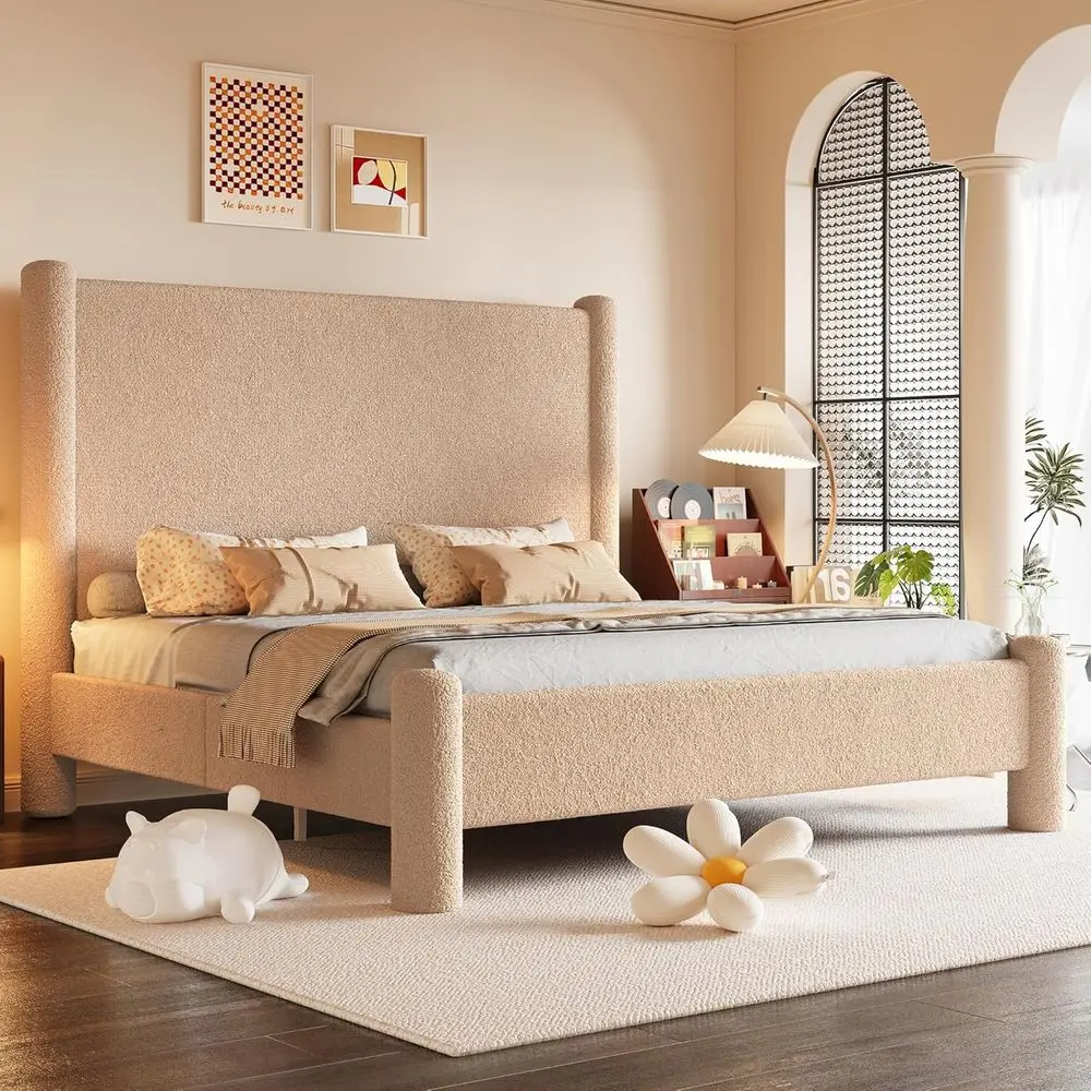 

Кровать размера Queen с обивкой из шенилла и дизайном в стиле облаков, прочная платформа, не требует пружинного блока, цвет хаки