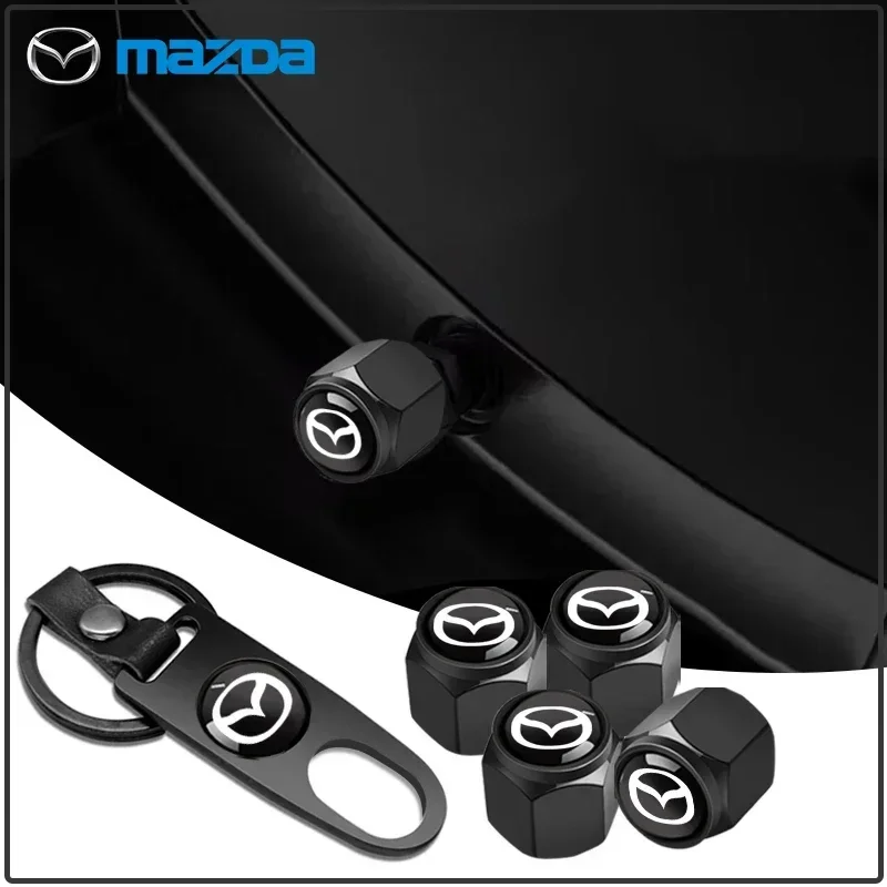 5PCS/set Car Wheel Tire Air Valve Caps with Keychain Car Sticker For Mazda 3 Alexa CX30 CX-4 CX5 CX-5 CX8 CX-8 CX-30 CX9