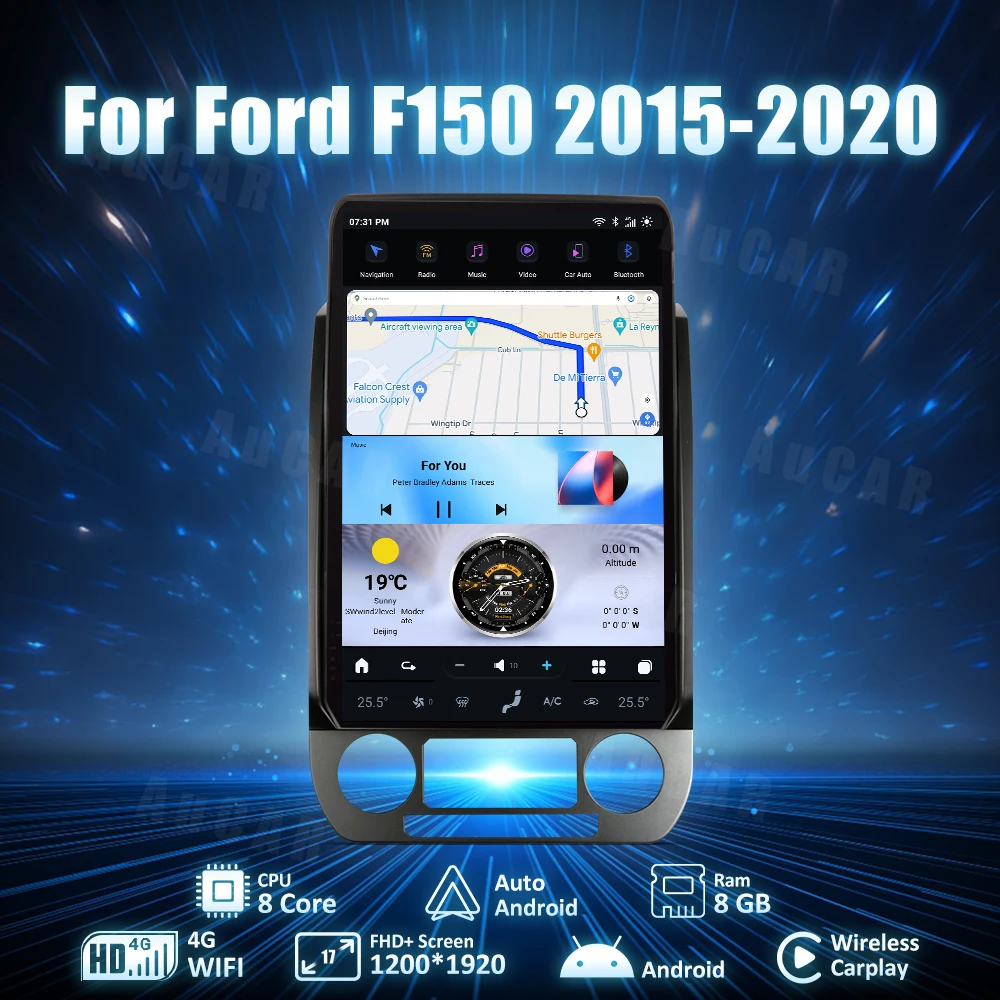 AuCar 17Inch Newly Released Car GPS Navigation System Android 13.0 Car Radio Head Unit For Ford F150 2015-2020