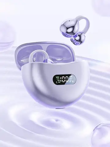 Wireless Bone Conduction HIFI Bluetooth 5.4 Earbuds Clip On Ear With Mic Digital Display Waterproof Sport Headsets 2025