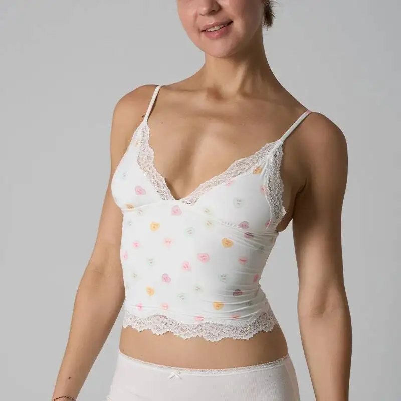 Elastic Lightweight Sleeveless Vest Women Summer Skin Friendly Sexy Lace Trim Adjustable Deep V Straps Ventilate Backless Top