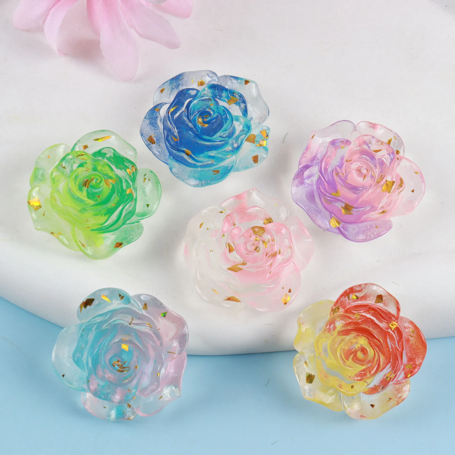 12pcs Mix Colors Cute Resin Rose Flowers Flatback Cabochon DIY Jewelry Making Decoration Embellishment Accessories