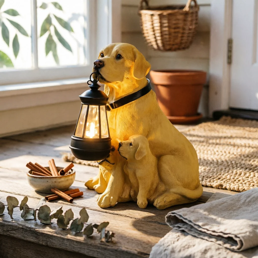 Solar Dog Garden Statue Auto on/deactivated Solar Dog Lantern Outdoor Decor Weather Resistant for Entrance