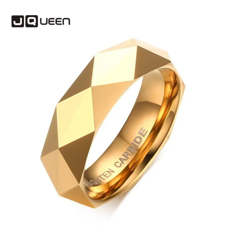 JQUEEN Men's 6mm Tungsten Carbide Ring Wedding Band Multi-Faceted High Polished Domed Comfort Fit Size 6-11