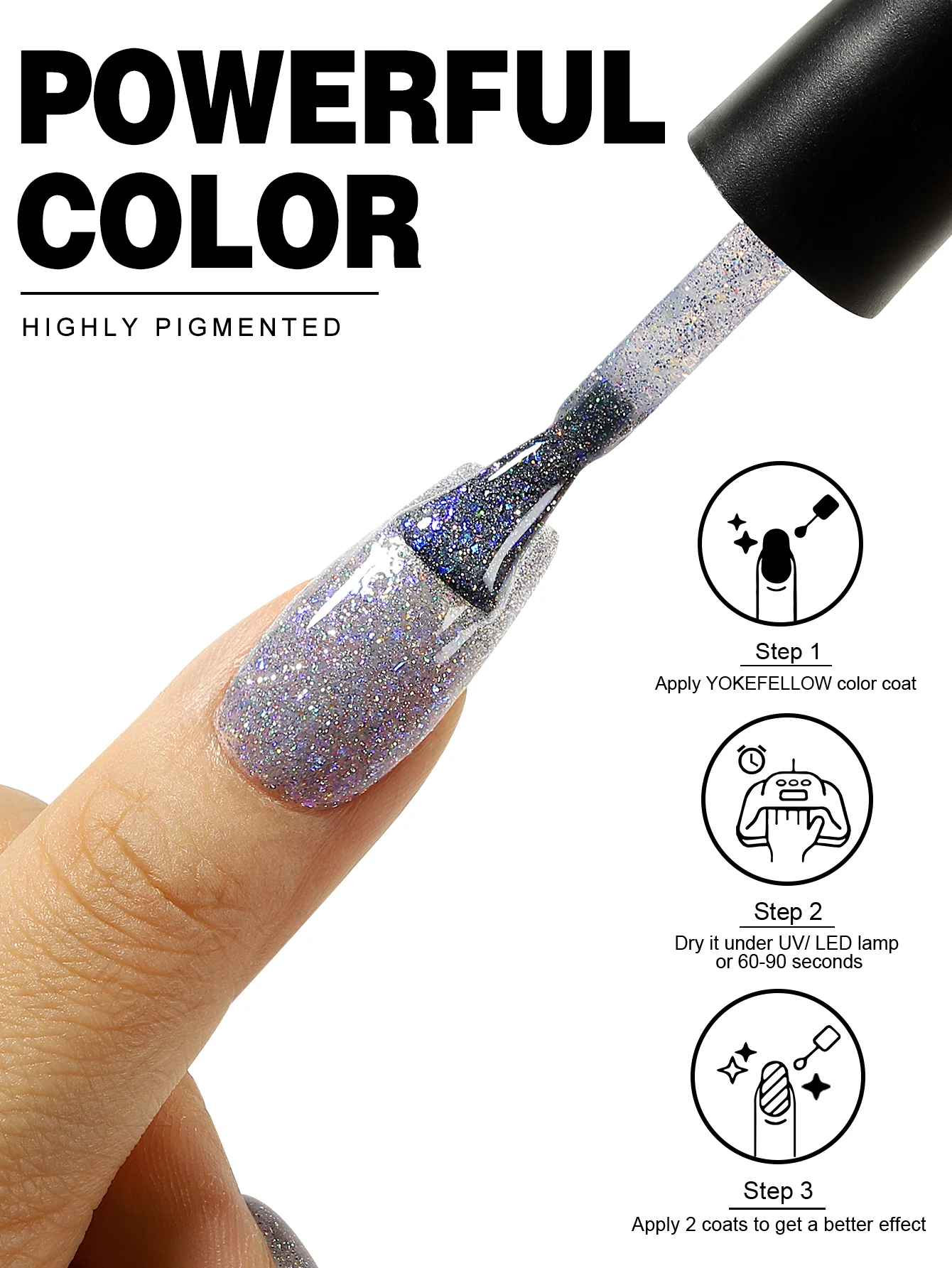 YOKEFELLOW Glitter Gel Nail Polish 10ml Semi-permanent Sequins Shiny Gel Base Top Coat Soak Off UV Varnish Nail Art Decoration