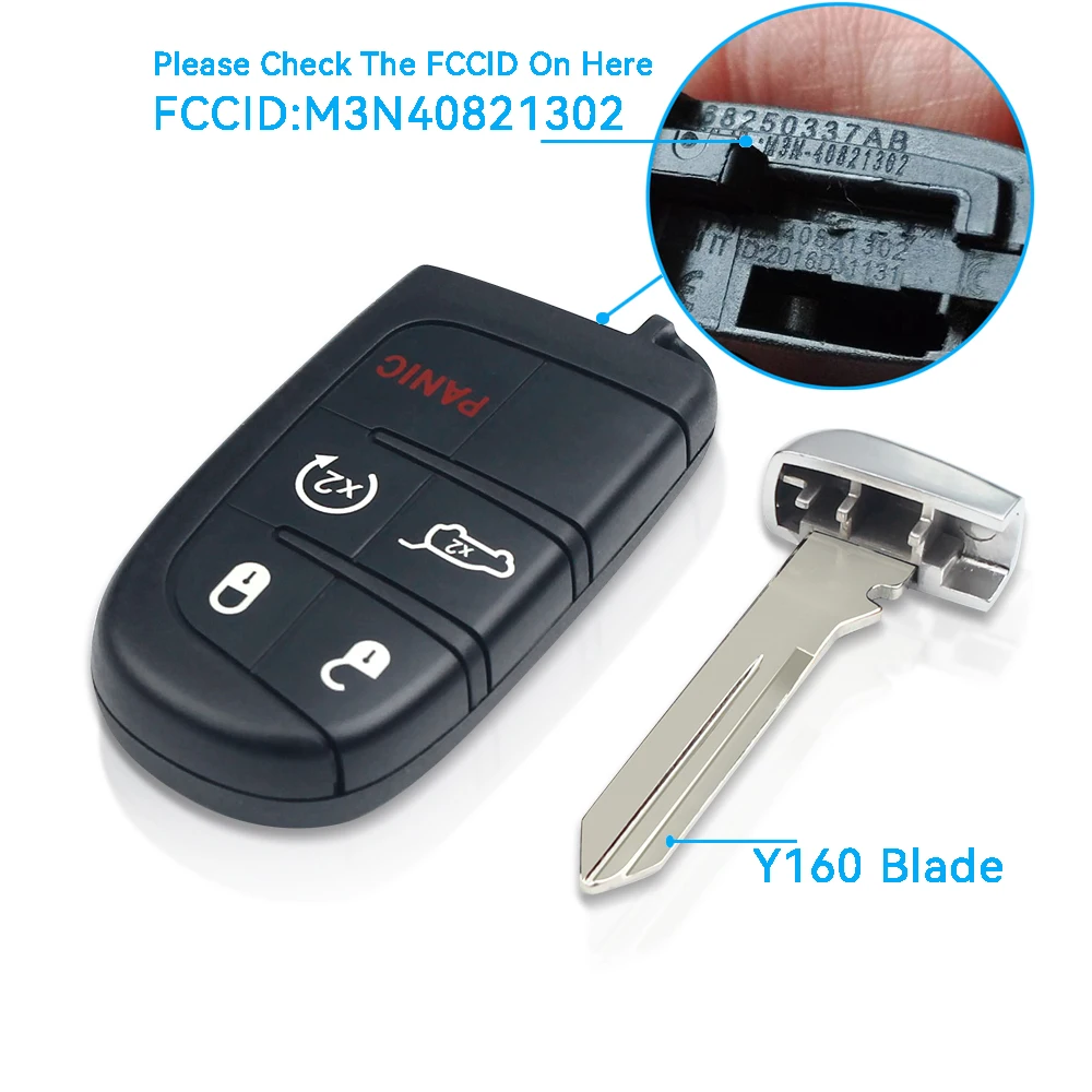 

KEYYOU NEW For Jeep Grand Cherokee 2013-2018 For Dodge Journey Challenge Smart Remote Key M3N40821302 Fob 433MHz
