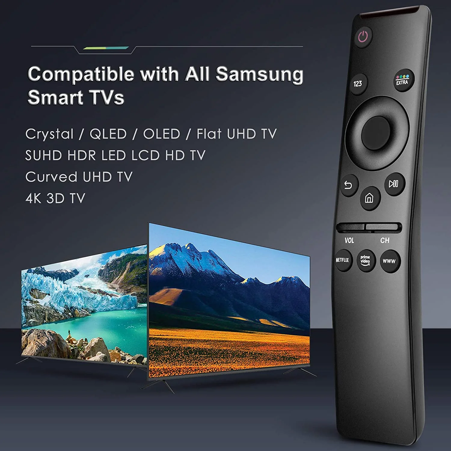 모든 삼성 TV LED 프레임에 호환되는 원격 제어 Netflix Prime Video WWW 용 버튼이있는 HDTV 4K 8K 3D 스마트 곡선