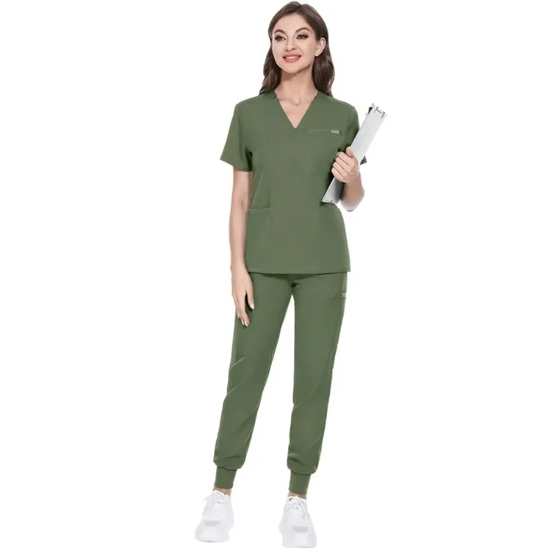 

Wholesale of Elastic Surgical Clothing V-neck Short Sleeved Hospital Nurse Female Operating Room Hand Washing Scrub Sets