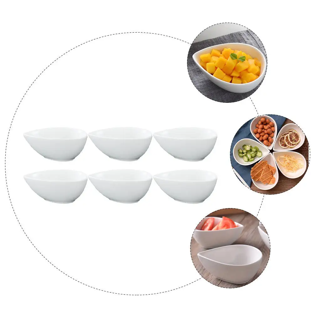 6Pcs High Temperature Resistant Ceramic Drop Design Salad Bowl Snack Fruit Container Smooth Glazed Surface Easy Clean Versatile