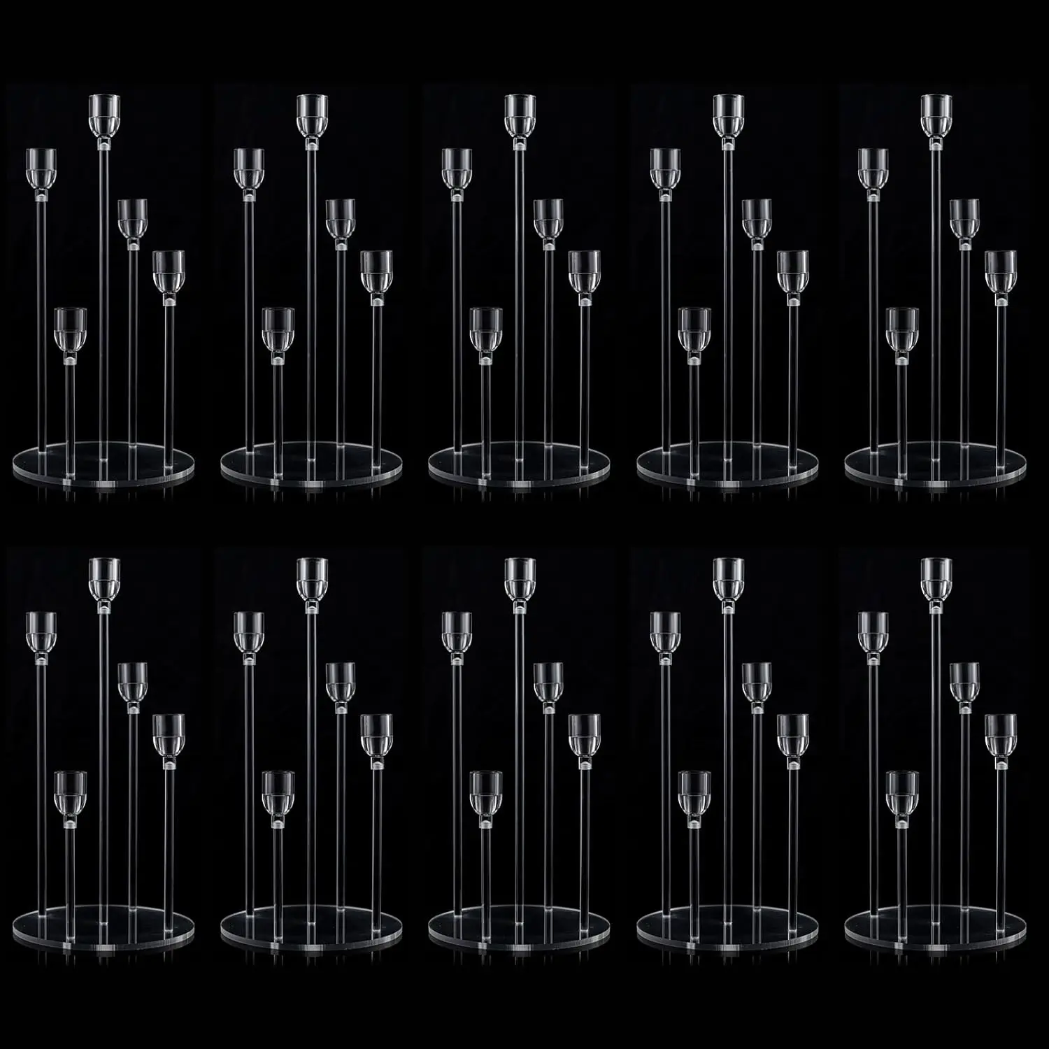 

10Pcs Clear Candle Holder for Wedding Table Centerpiece 5 Arm Acrylic Candelabra Crystal Candlestick Holder for Living Room