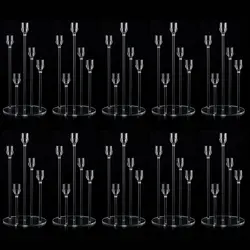 10Pcs Clear Candle Holder for Wedding Table Centerpiece 5 Arm Acrylic Candelabra Crystal Candlestick Holder for Living Room