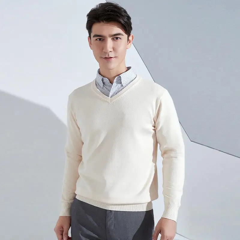 Autumn And Winter Sweater Men's Thick Knitted Long Sleeve V-neck Warm Base Sweater Personalized Customization Printed Logo Top