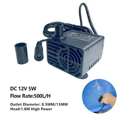 Bomba de agua sumergible con Motor sin escobillas, conector rápido, Fuente Solar, Circulación de piscina, acuario, 12V CC, 5W, 500l/H