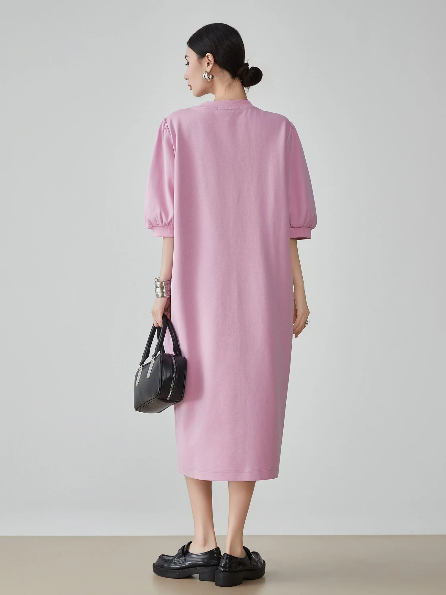 Thai Sle Bubble Sve rose rétro faux deux pièces T-shirt Dr décontracté jupe longue ample femmes Faion été fibre de Polyester