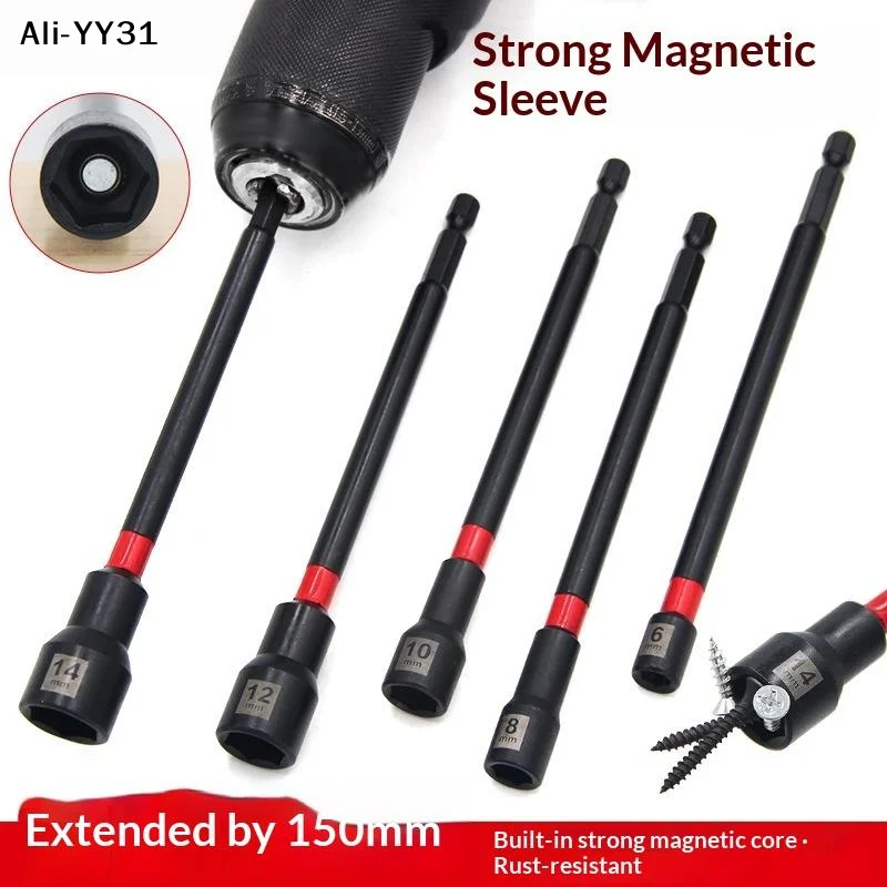【Y31】1/5 Stück langer Schraubendreher für Schlagbohrmaschine, Sechskant-Steckschlüsseladapter, 6 Zoll, magnetischer Schraubendreher, 6/8/10/12/14 mm, Schraubendreher aus legiertem Stahl