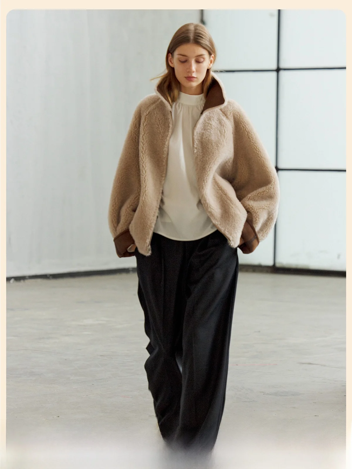 

Maou Create 02 Double-Sided Lamb Fur Coat Women's Warmth Vintage Sle Bi-Color Fur Jaet Long Sve Commute Faion