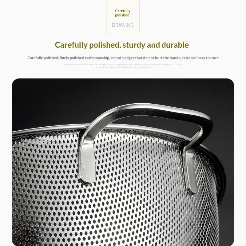 Stainless Steel Colander With Double Handle Food Pasta Strainer Basket With Self-draining Solid Ring Base Fine Mesh Filter