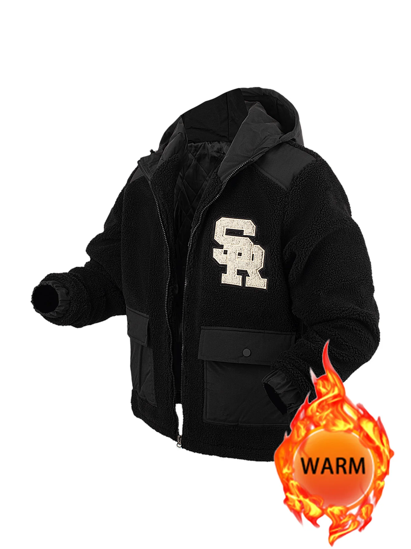 

Мужская флисовая куртка с капюшоном, утепленная теплая осенне-зимняя эластичная куртка с карманами, верхняя одежда, повседневное свободное пальто с вышивкой