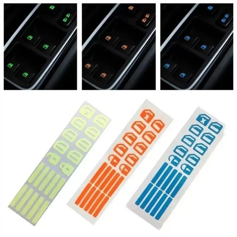 3-18Pcs Car Window Function Button Colorful Luminous Sticker Car Window Lifting Switch Night Fluorescent Decal Car Interior