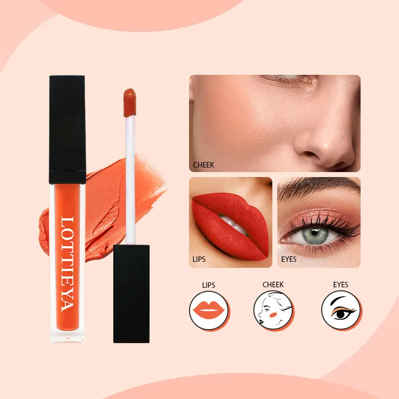 Lottieya ลิปสติกของเหลวเนื้อแมท10สีกันน้ำน้ำหนักเบากันรอยจูบติดทนนานคราบริมฝีปากเซ็กซี่ลิปกลอสเมคอัพคอสเมติก