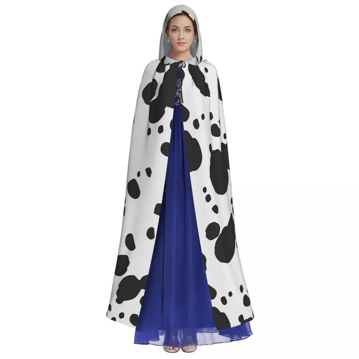 Black And Amp White Animal Print Dalmatian Dog Print Long Hooded Cloak Witch Costume Cosplay Cape HalloweenCoat Adult Unisex