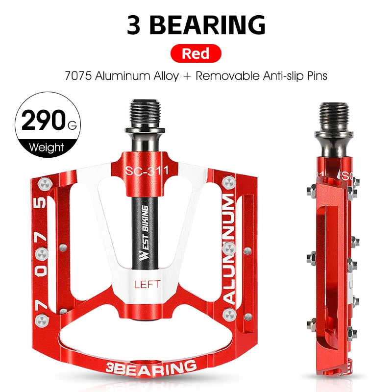 WEST BIKING 3-Lager Fahrradpedale Leichtgewichtige Aluminiumlegierung Rutschfeste Plattform Universelle 9/16" Fahrradpedale für MTB-Fahrräder