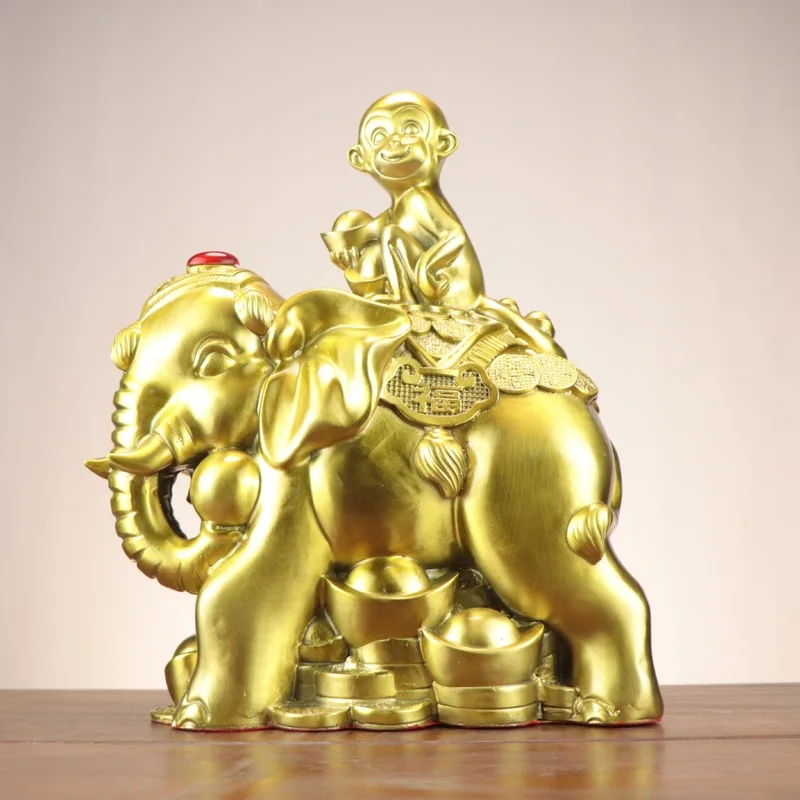 , Bronze Monkey Figurine, Auspicious Fortune Symbol, Elephant With 