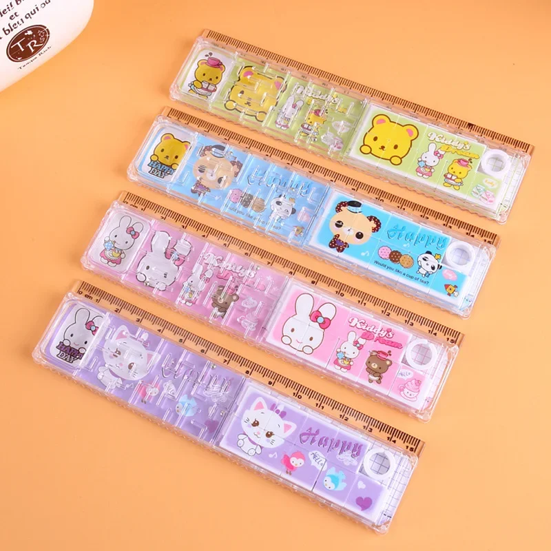 1pcs Cartoon Plastic Ruler Pupils Interesting Maze+puzzle Game Plastic Ruler 15cm Game Puzzle Ruler Kawaii School Supplies