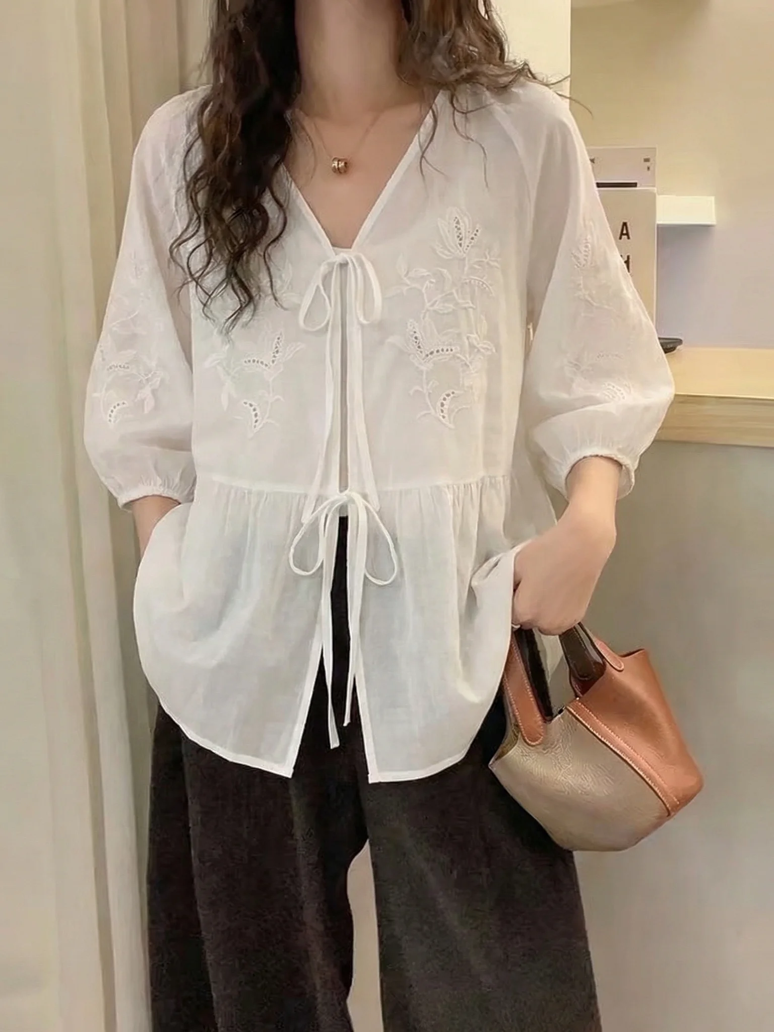

Floral Embroidery V-Neck Shoulder-Length Women's Jacket Outerwear Cardigan Summer New Style plus Size Sun Protection Top