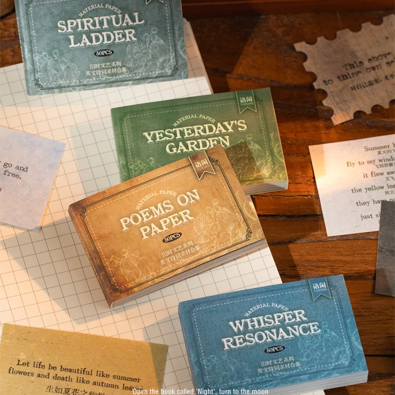 Mr. Paper-Paquete de 4 de efímeras Vintage, diario de poesía en inglés, papel de Collage Retro, materiales de creación literaria, decoración de papel DIY