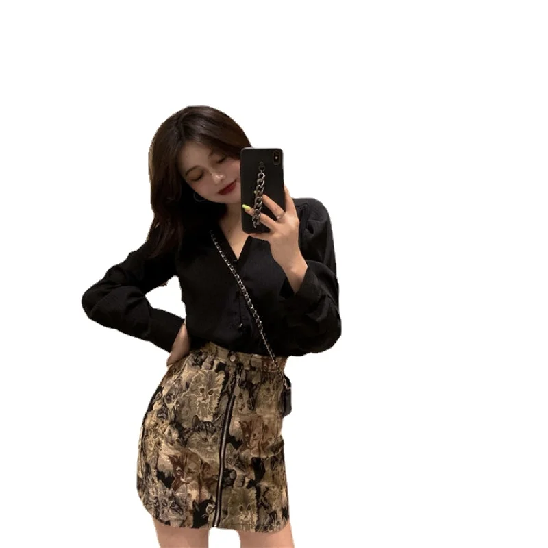 Two-piece Women's 2024 New Spring Leopard Print Bust Skirt + Korean Shirt Women Two Pieces