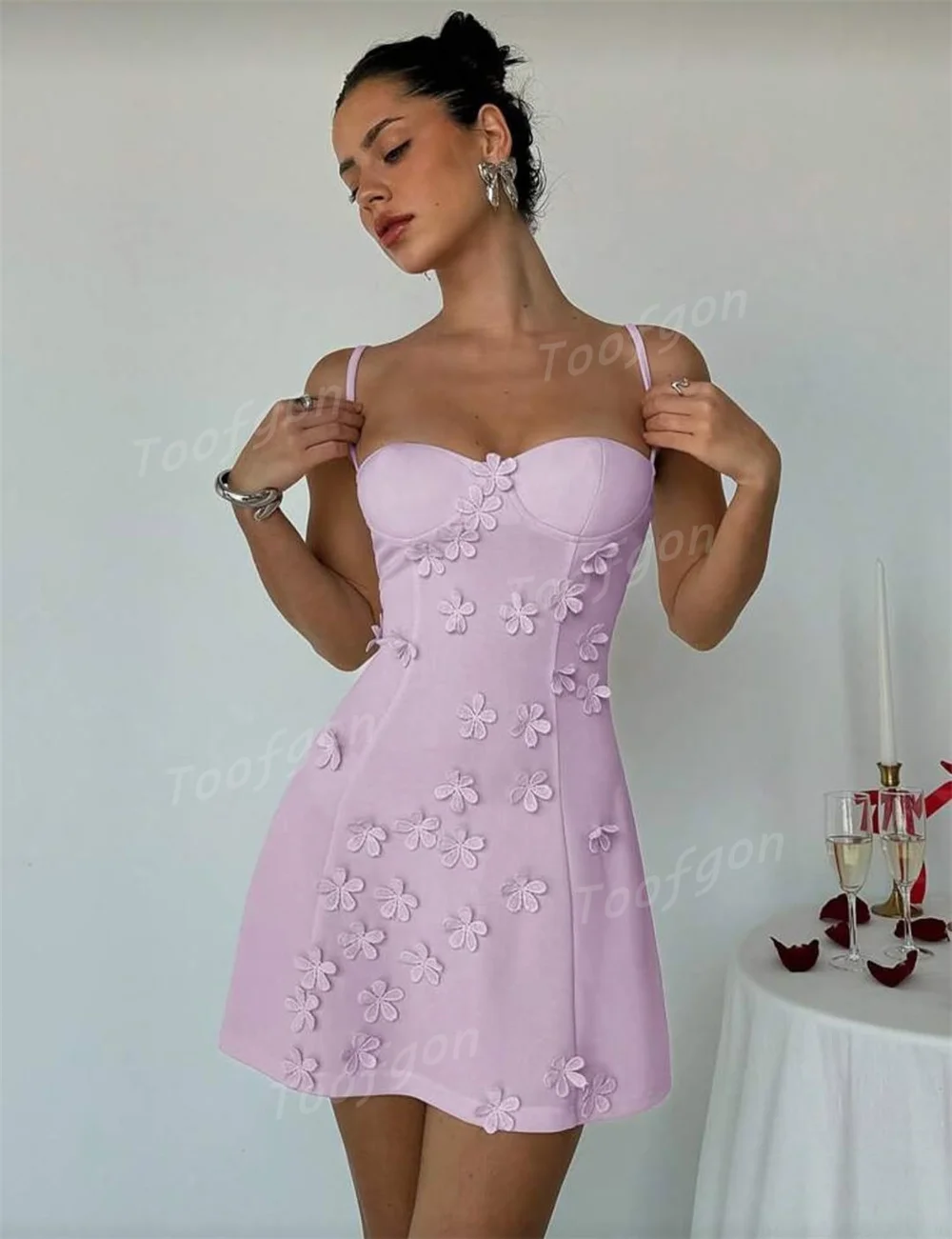 Toofgon Purple Sweetheart Prom Dresses Mini A Line Dress Party Night Sexy 3D Flowers Backless Birthday Outfits Women Customize